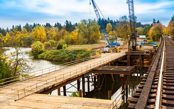 Light Rail Bridge Construction Next to Heavy Rail